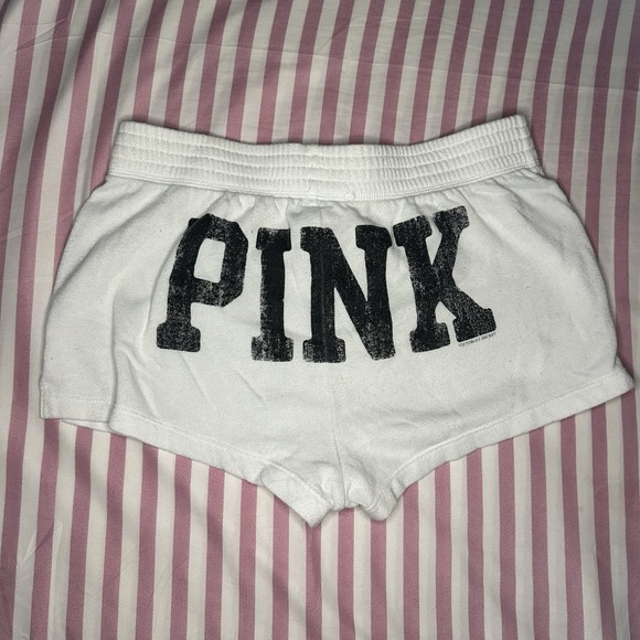 Victoria Secret PINK Y2K 2000's Beach Terry Varsity Shorts White Pink Dog Sz XS - Picture 8 of 13